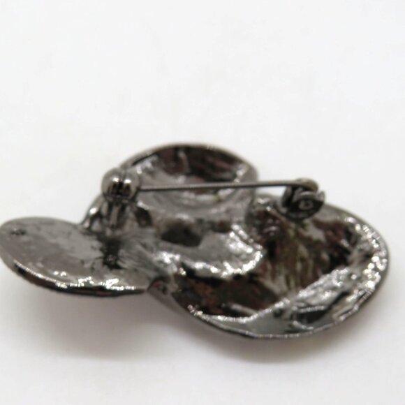 Red Rhinestone Hat Brooch Purple Enamel Bow Clear Flowers 2" Pin Gunmetal Gray - Picture 5 of 7